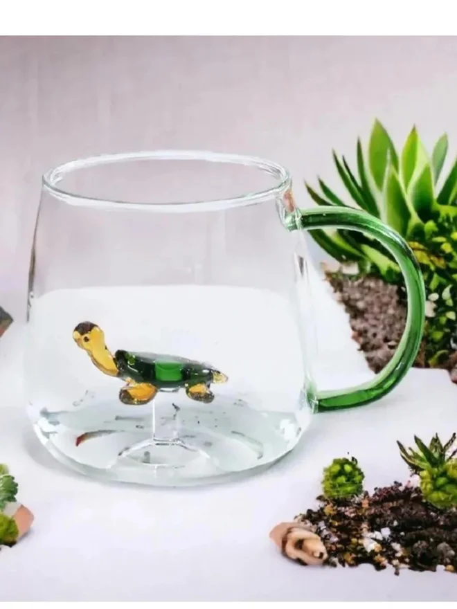 1Chase 1CHASE Borosilicate 3D Coffee Cup with Handle 300ml, Tortoise